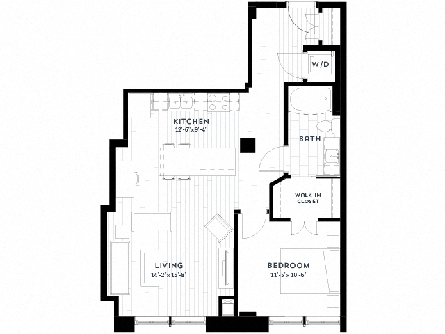 Floor plan for 1 bed, 1 bath, 793 sqft
